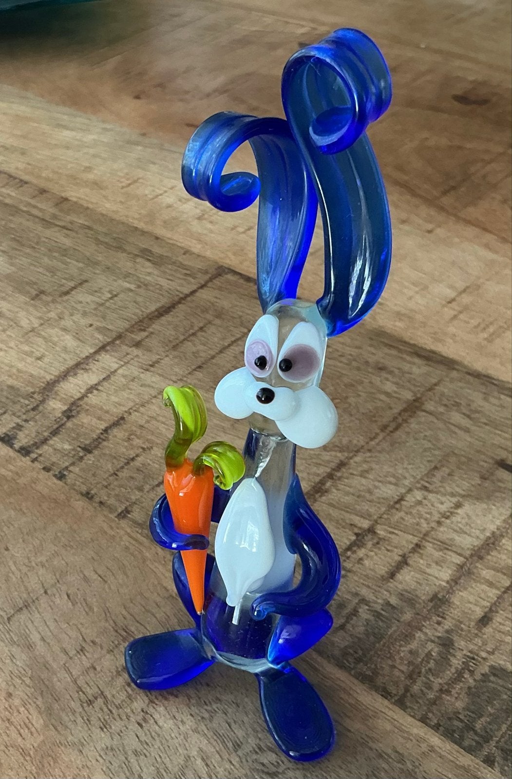 Glazen konijn met wortel, 15,5 cm hoog, Ophalen, Gebruikt, Dier