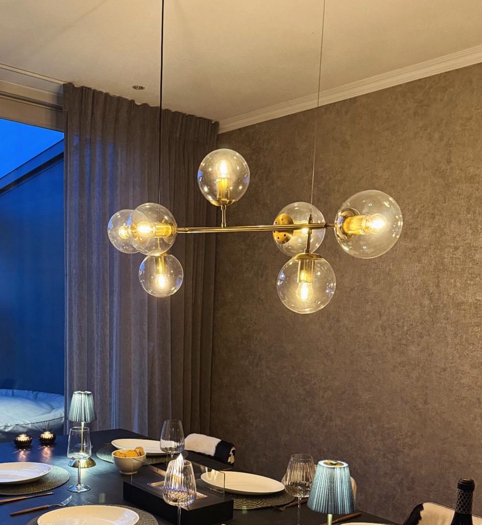 Hanglamp goud met transparante bollen, Ophalen, Zo goed als nieuw