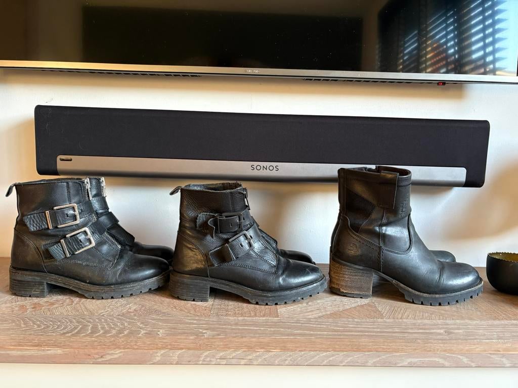 3 paar leren enkellaarsjes maat 38, Kleding | Dames, Schoenen, Zwart, Lage of Enkellaarzen, Ophalen of Verzenden, Gedragen