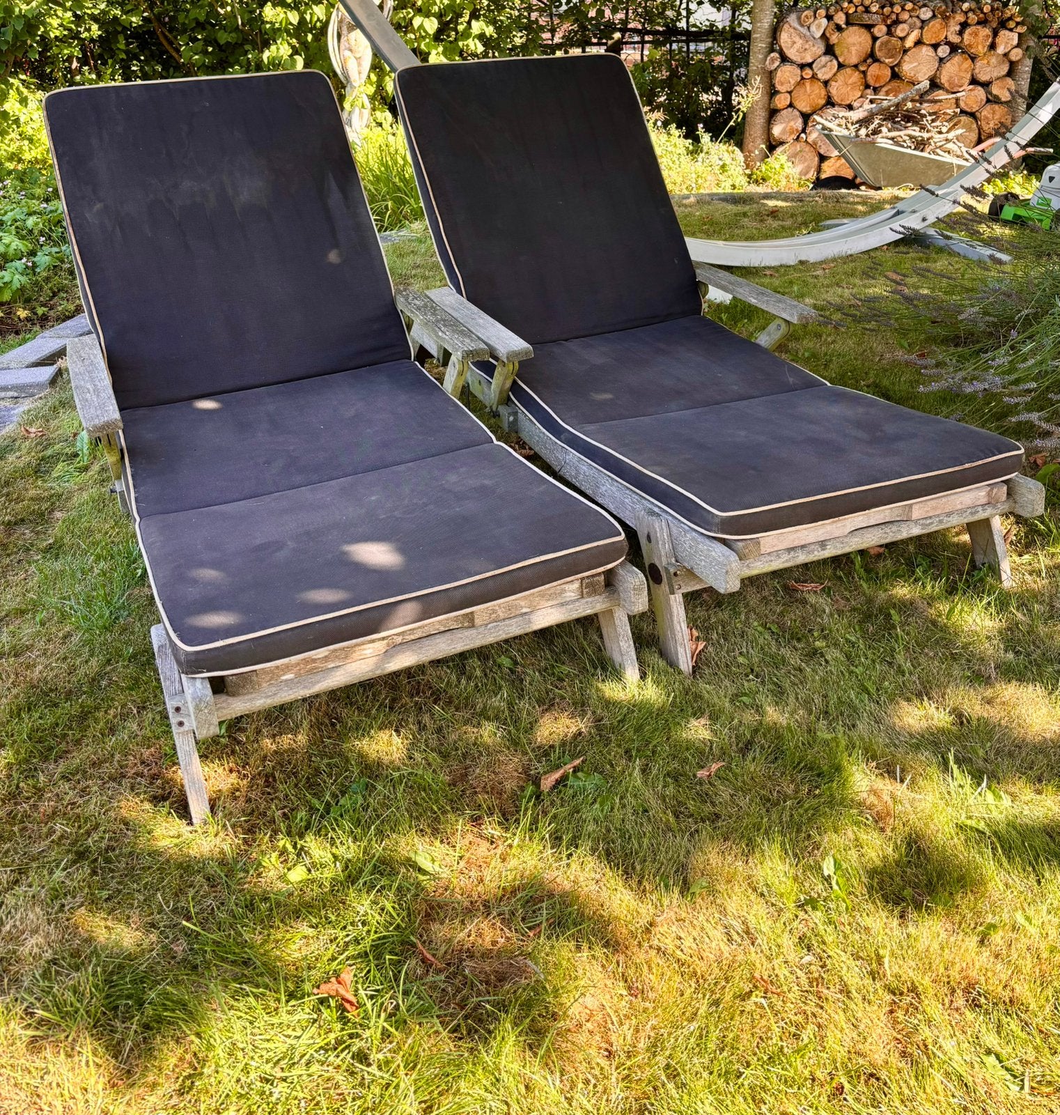 Set teak ligbedden Teak&Garden, Ophalen, Gebruikt, Teakhout, Verstelbaar
