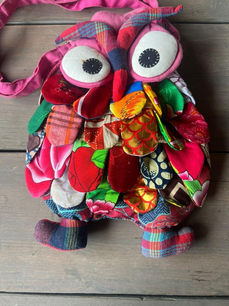 Kleurijke uil tas handtas patchwork vintage boho schoudertas, Ophalen of Verzenden, Gebruikt, Roze, Handtas
