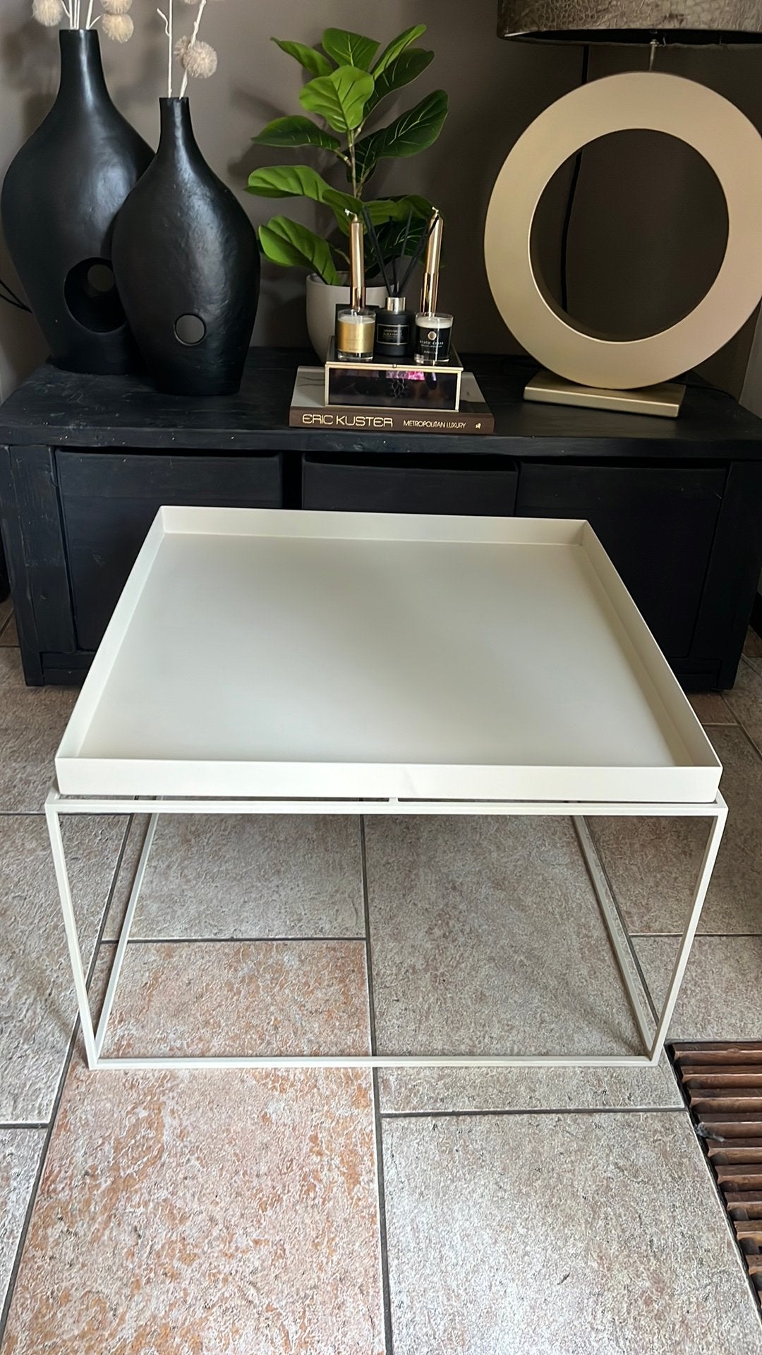 Hay tray tafel beige 60x60, Ophalen, Zo goed als nieuw, Vierkant, 50 tot 100 cm