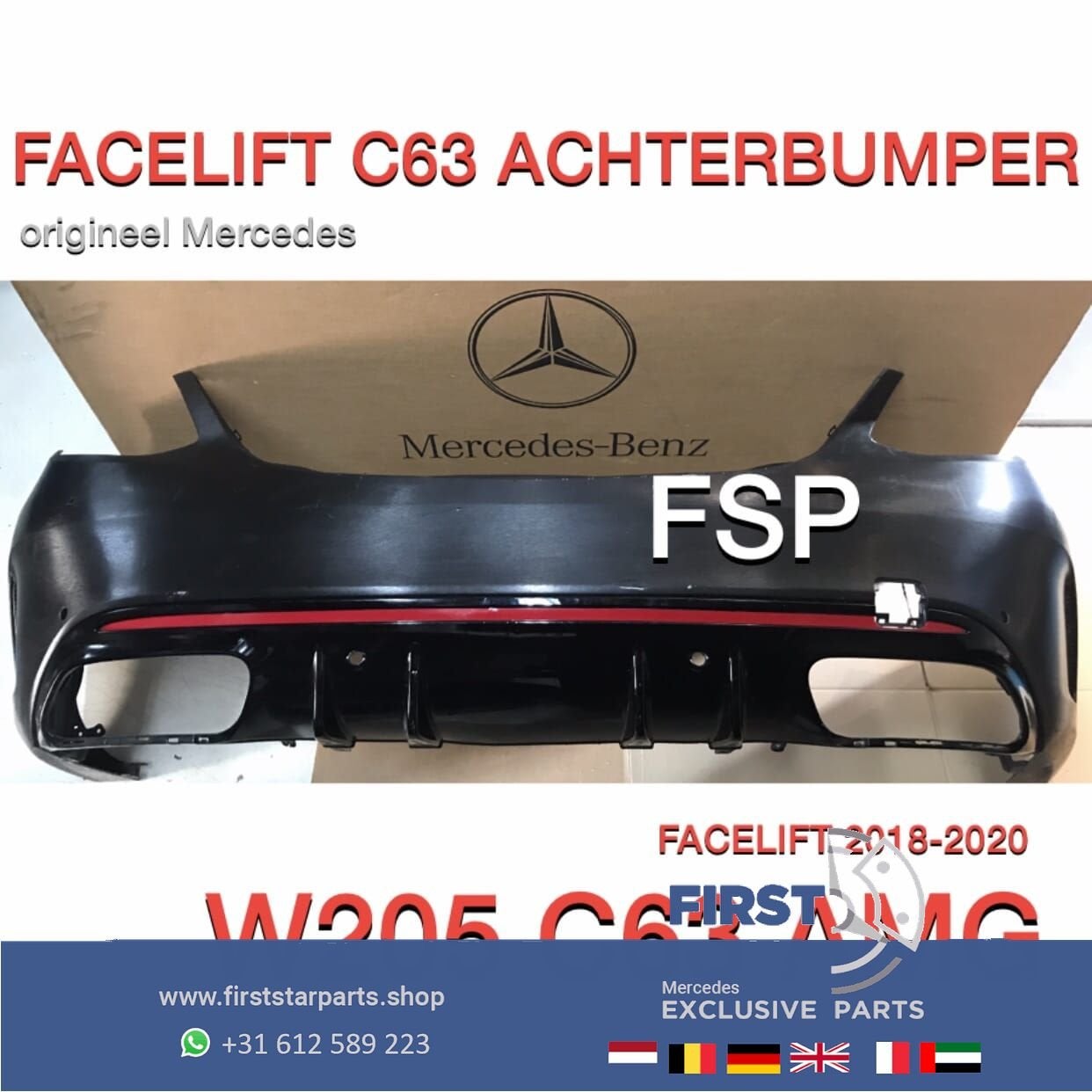 W205 C63 AMG FACELIFT 2020 ACHTERBUMPER GRIJS Mercedes C KLA, Gebruikt, -, Ophalen of Verzenden, Achter