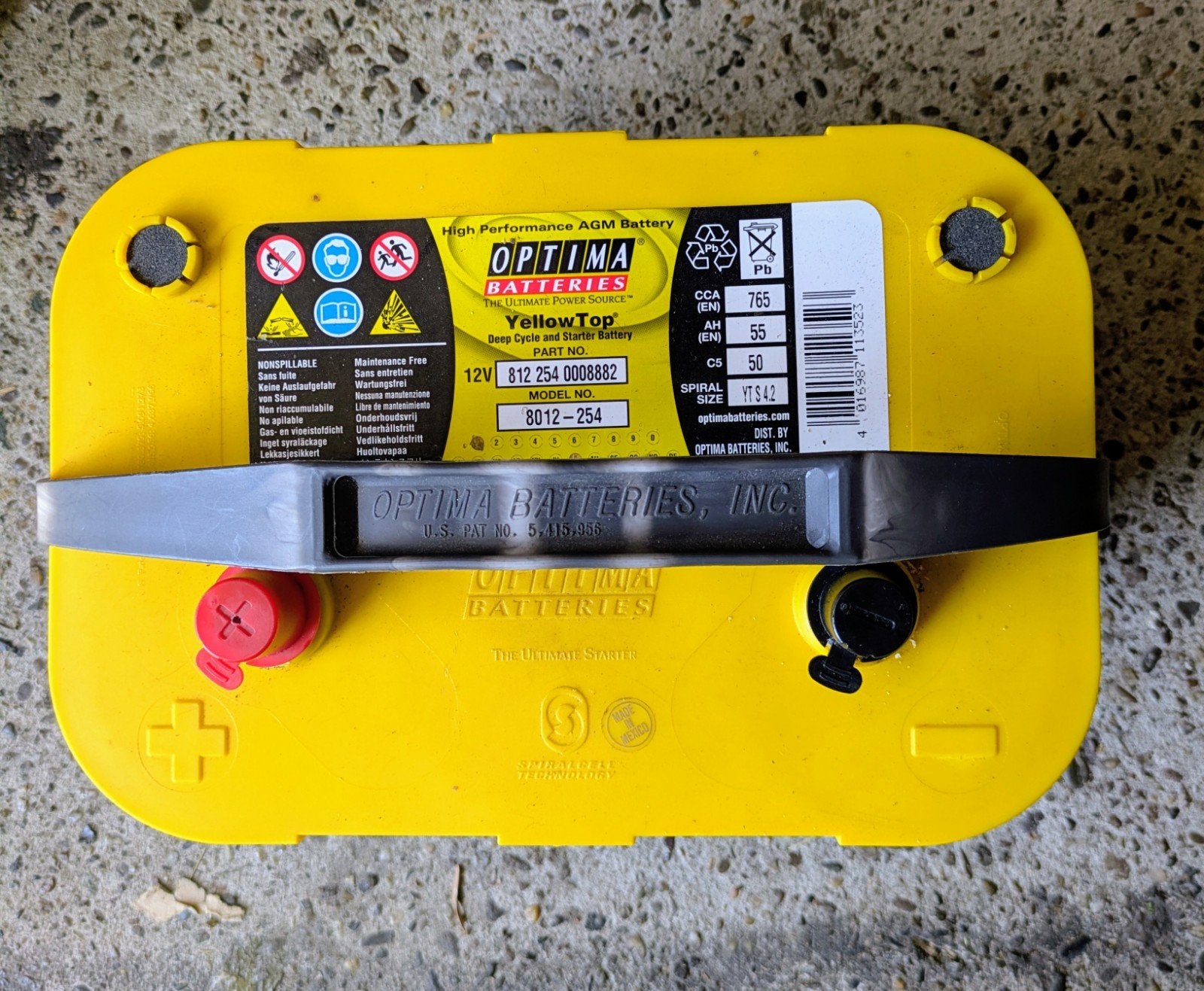 Optima yellow top accu 55 Amp., Ophalen, Gebruikt