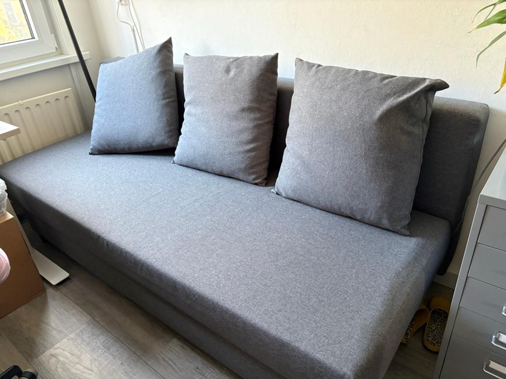 IKEA Asarum slaapbank 3-zits grijs 190x30 uitgeklapt, Ophalen, Tweepersoons, Zo goed als nieuw, Overige maten