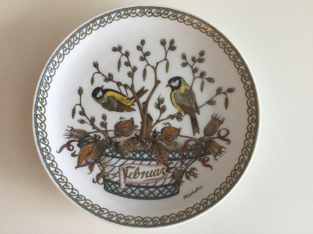 Wandbord Koolmees - Februari - Ole Winther - 16 cm, Antiek en Kunst, Meerkleurig, Gemerkt, Steen/keramiek, Bord