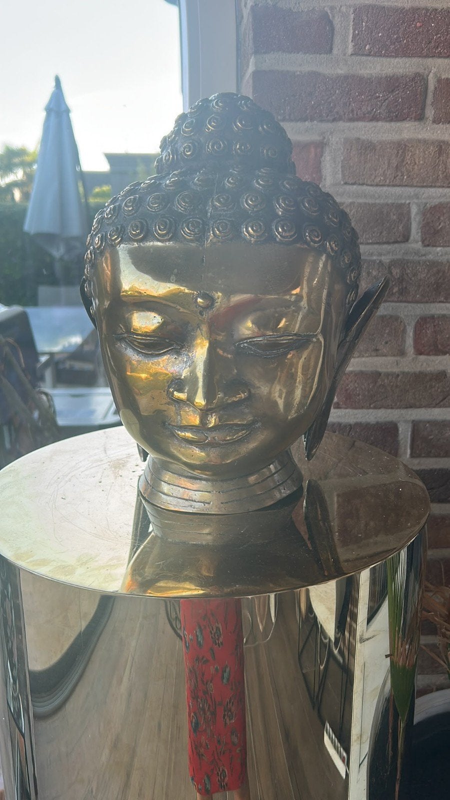 Gouden Boeddha Hoofd - Metaal, Huis en Inrichting, Ophalen of Verzenden, Gebruikt, Metaal, Goud