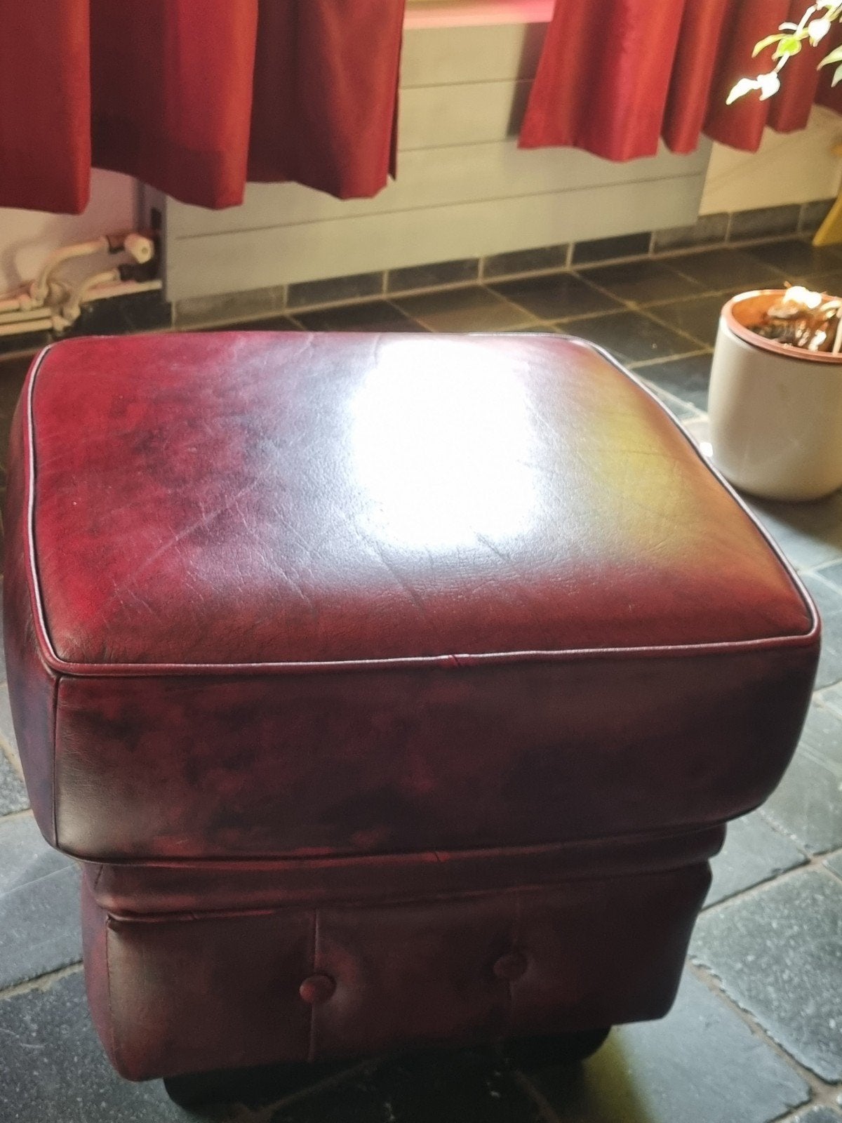 chesterfield hocker, Ophalen, Zo goed als nieuw, Rechthoekig, Leer