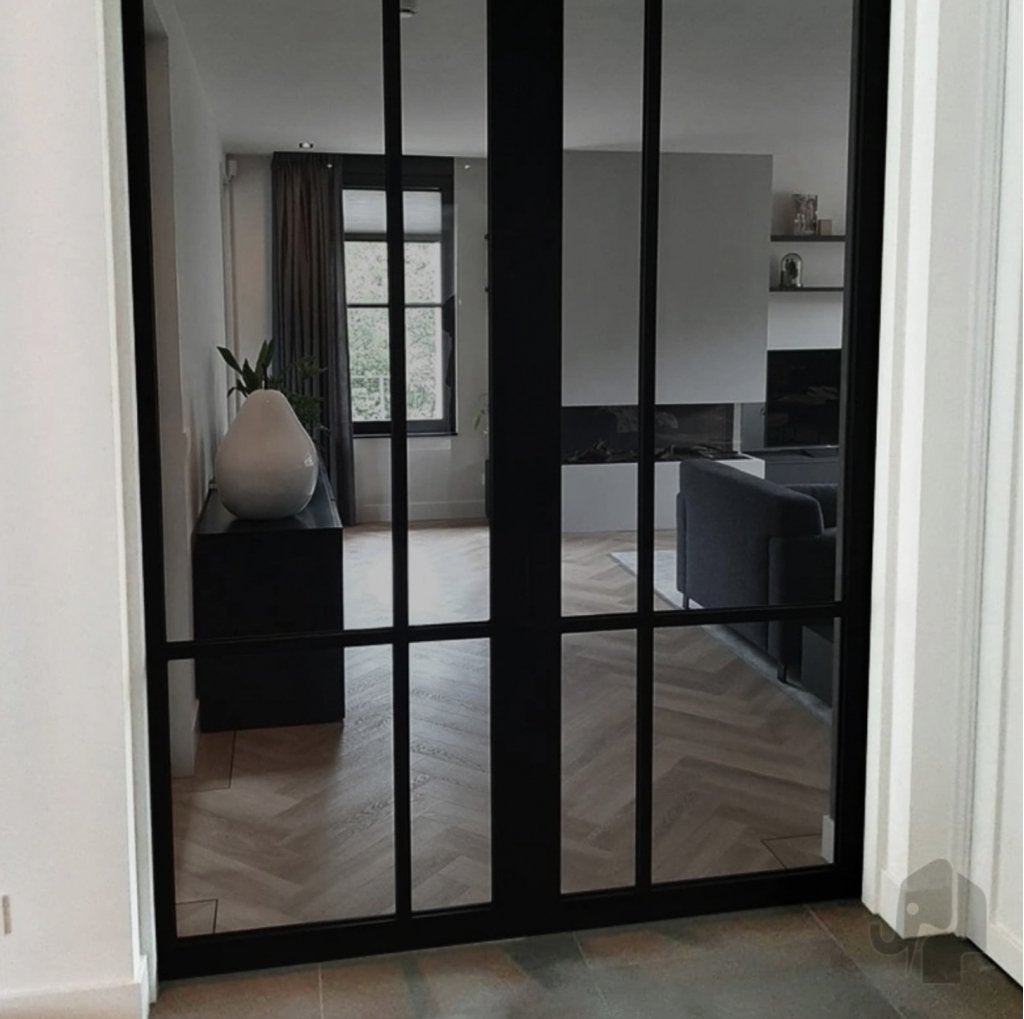 Zwarte binnendeur met glas staallook, Niet ingevuld, 80 tot 100 cm, Binnendeur, Niet ingevuld