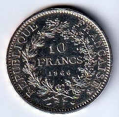 10  francs  1966  Frankrijk. km. 932, Ophalen of Verzenden, Frankrijk, Losse munt, Zilver