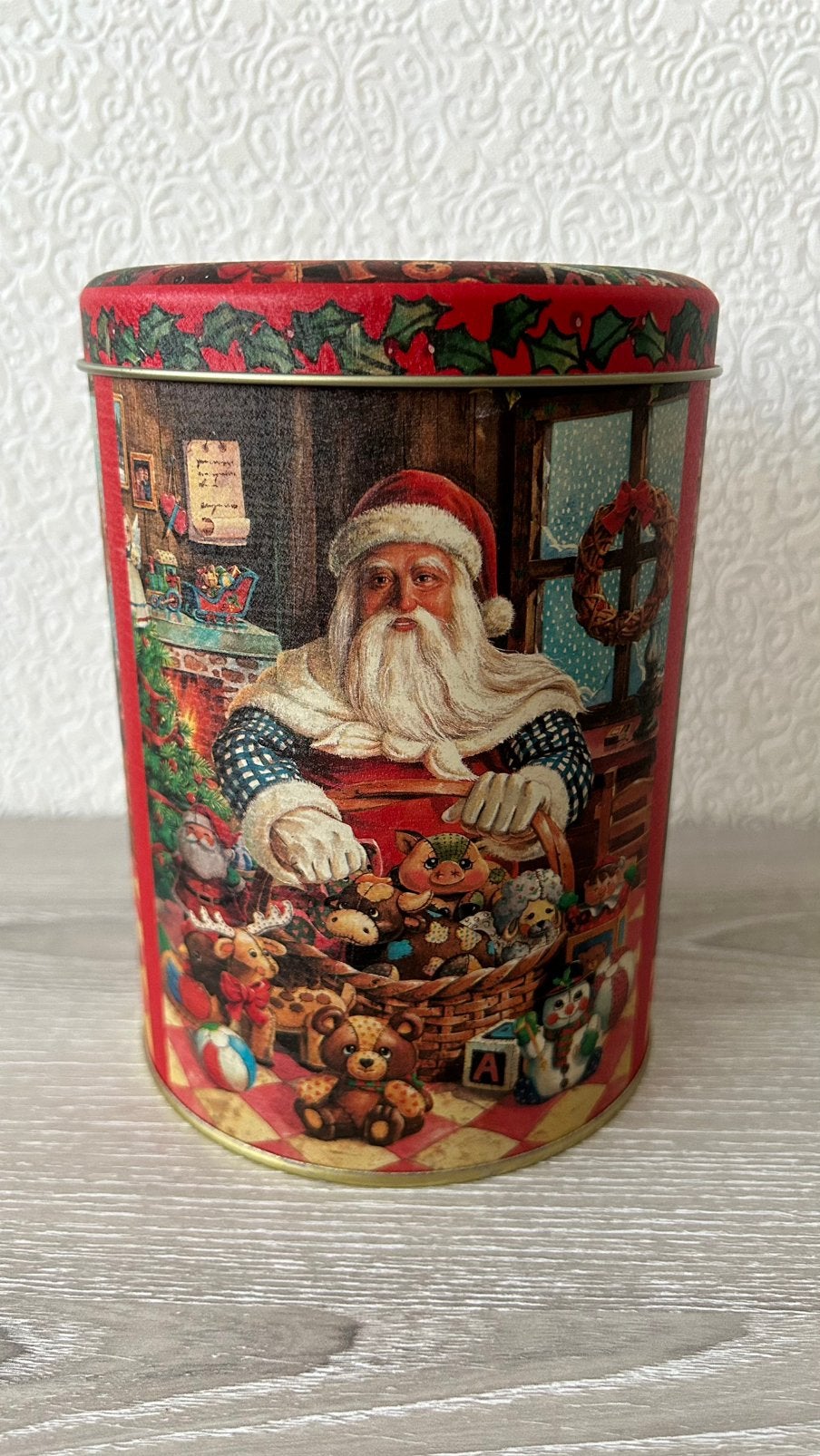 Kerst blik trommel met vintage decoratie, Diversen, Ophalen of Verzenden, Zo goed als nieuw