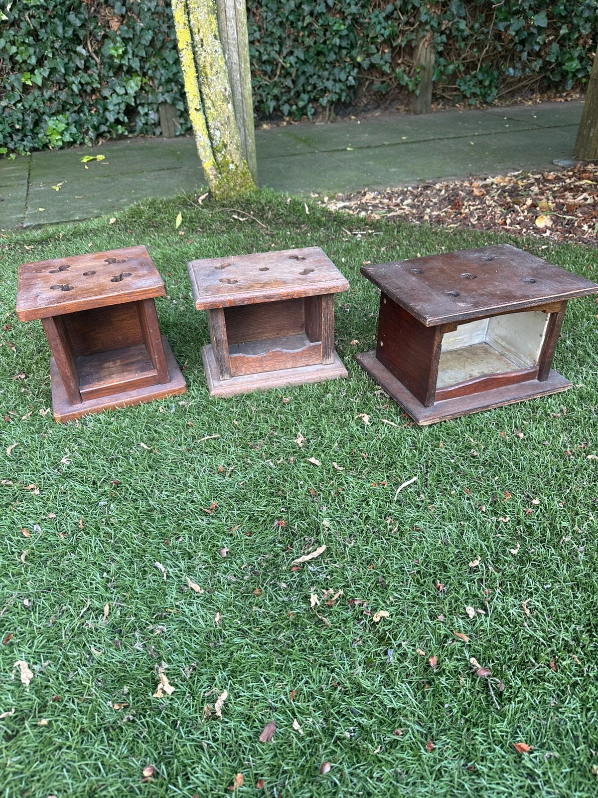 3x antieke houten voetenstoof, Antiek en Kunst, Ophalen of Verzenden