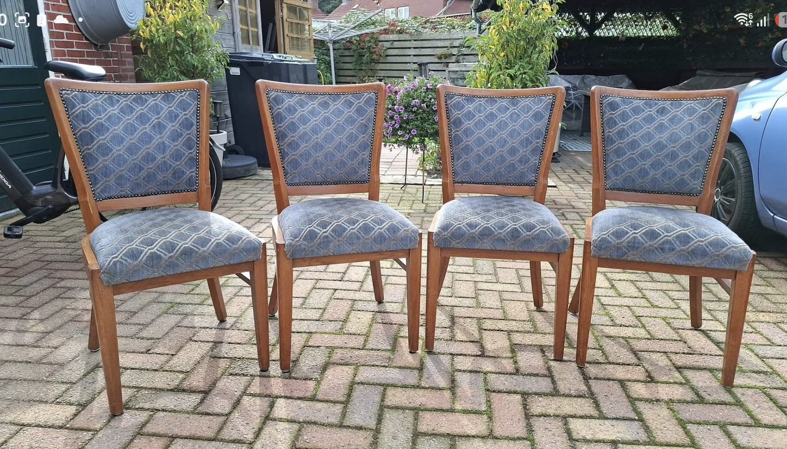 4 mooie cafe bistro stoelen, Ophalen, Gebruikt, Bruin, Vier