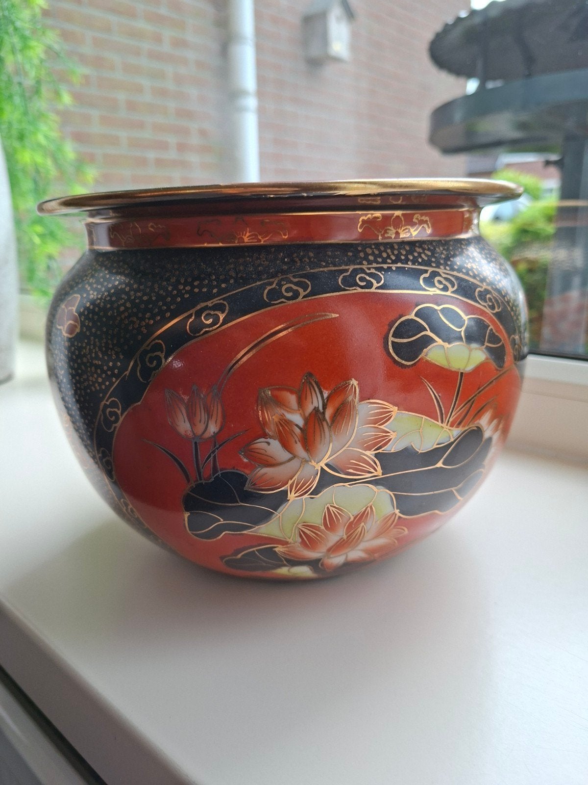 Antieke Japanse Satsuma Stijl Pot met Lotusbloemen, Antiek en Kunst, Ophalen of Verzenden