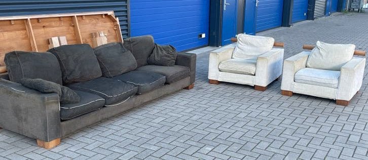 Flexform 4-zits bank en 2 stoelen - Bekleding te vernieuwen, Huis en Inrichting, Banken | Bankstellen, Ophalen, Gebruikt, 75 tot 100 cm
