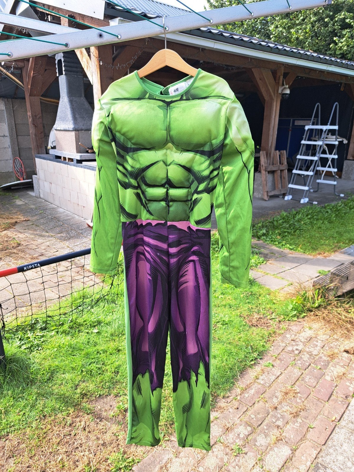 Hulk kostuum met masker en handschoenen 134/140, Ophalen, Gebruikt, 134 t/m 140, Jongen of Meisje