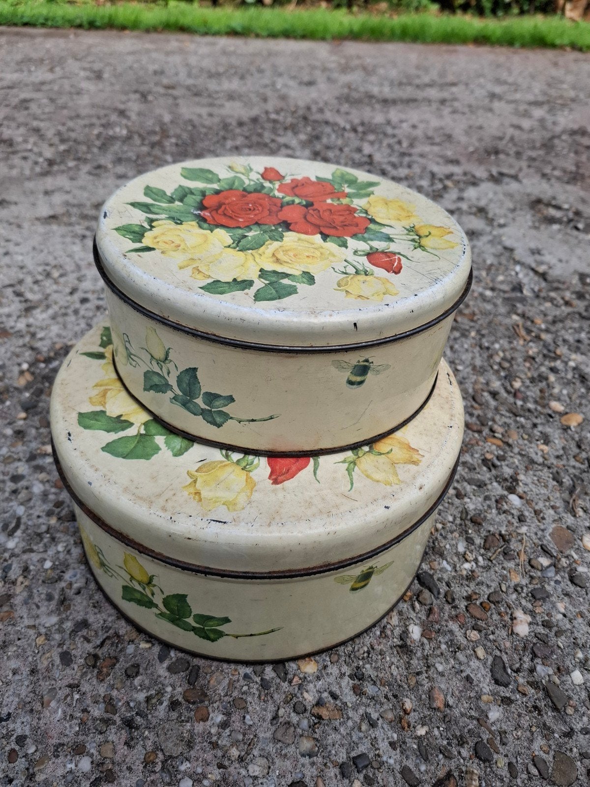 Vintage Rozen Blikken Set - Decoratieve Opbergblikken, Ophalen, Gebruikt, Koek(jes), Overige merken