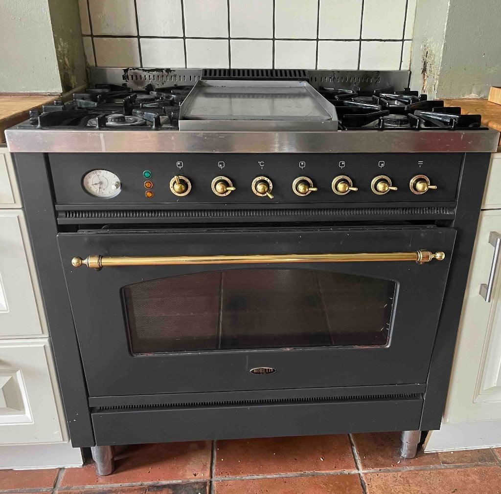 Boretti gasfornuis en oven, 90 breed, Witgoed en Apparatuur, Fornuizen, Ophalen, Gebruikt, Warmhoudplaat, 60 cm of meer