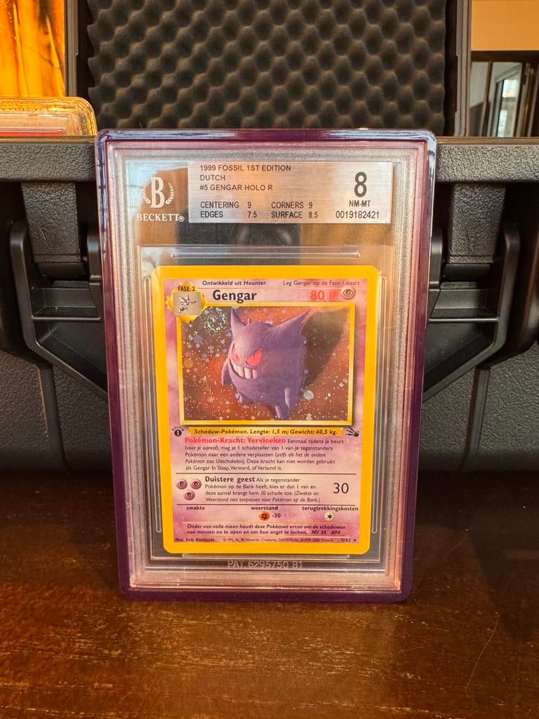 Gengar Holo 1999 Fossil 1st Edition BGS 8 NM-MT Pokémon Kaar, Hobby en Vrije tijd, Verzamelkaartspellen | Pokémon, Zo goed als nieuw