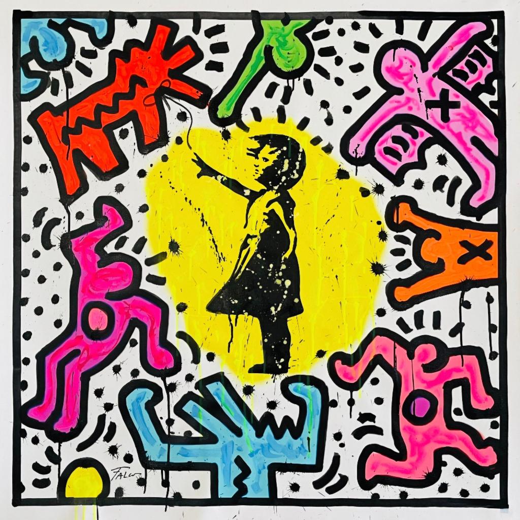 BANKSY- HARING XL - Joaquim Falco, Antiek en Kunst, Kunst | Schilderijen | Modern, Verzenden