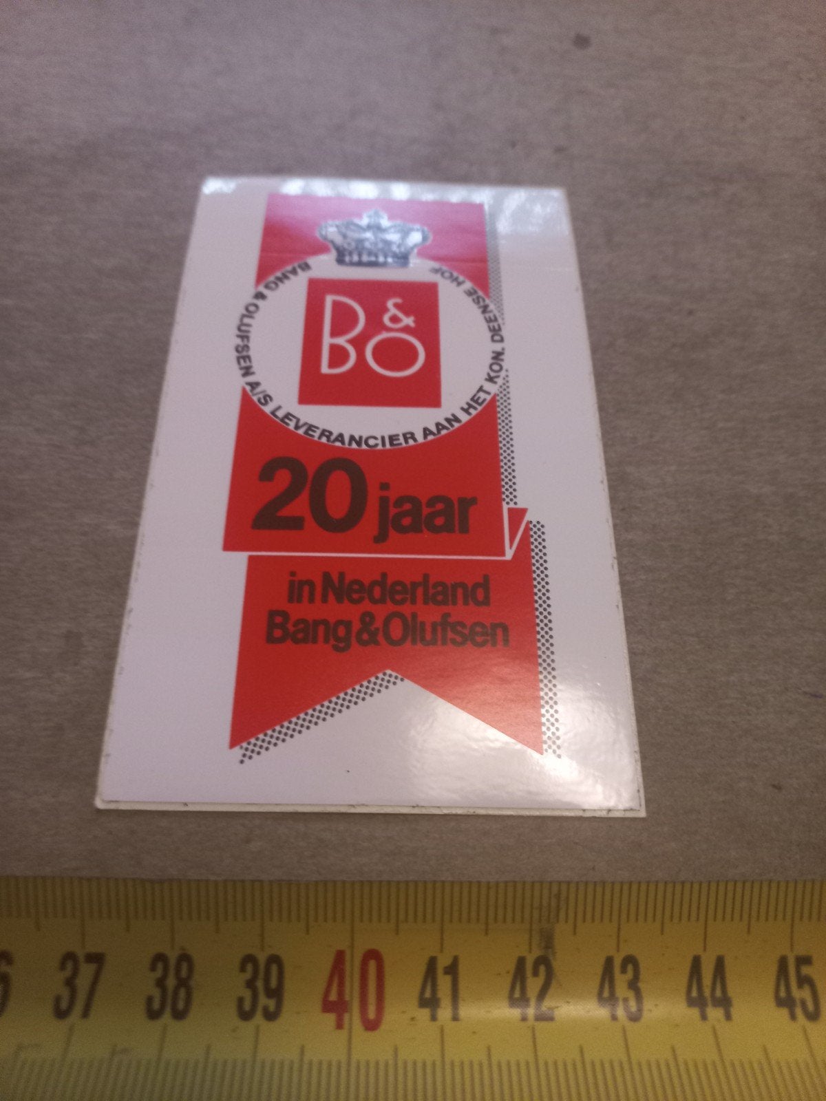 Vintage Bang & Olufsen 20 jaar in Nederland sticker, Ophalen of Verzenden, Zo goed als nieuw