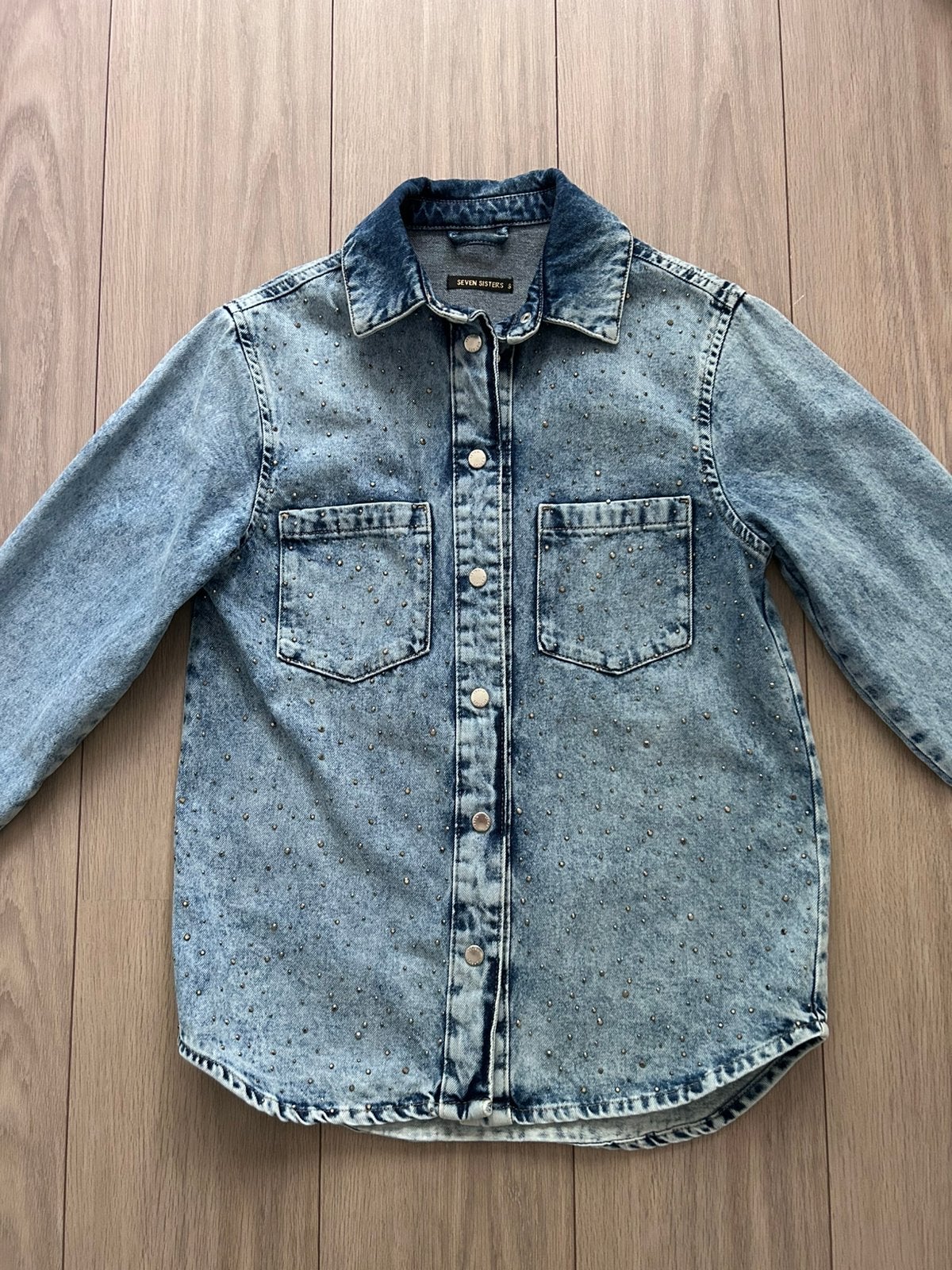 Spijkerblouse/ -jas met glitter studs, Kleding | Dames, Ophalen of Verzenden, Zo goed als nieuw, Blauw