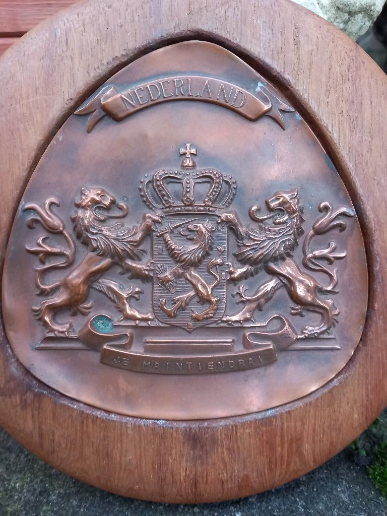 Plaquette met Wapen van Koninkrijk der Nederlanden, Antiek en Kunst, Antiek | Koper en Brons, Ophalen of Verzenden, Koper
