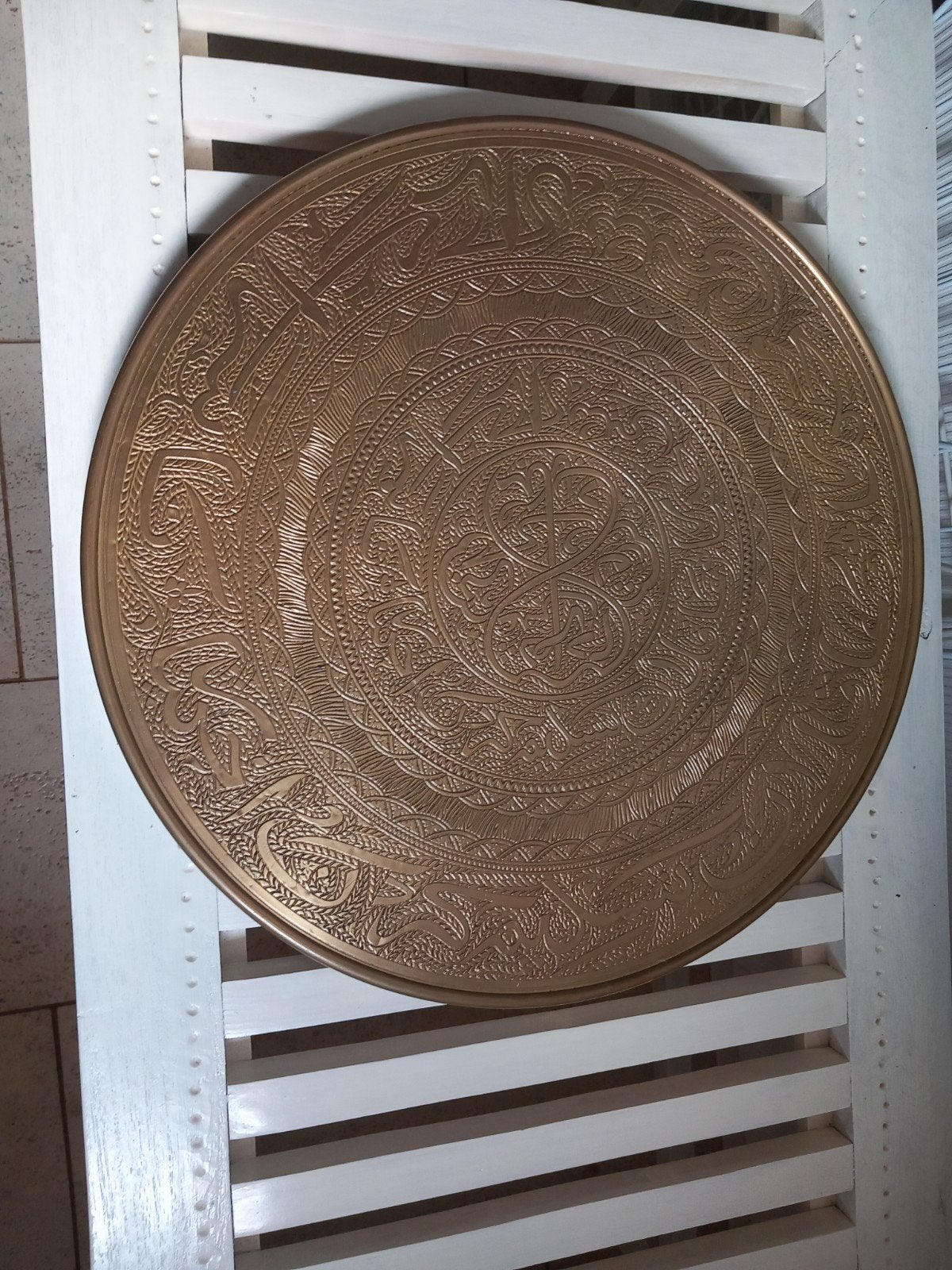 Decoratieve Koperen Plaat met Gedetailleerd Patroon, Ophalen of Verzenden