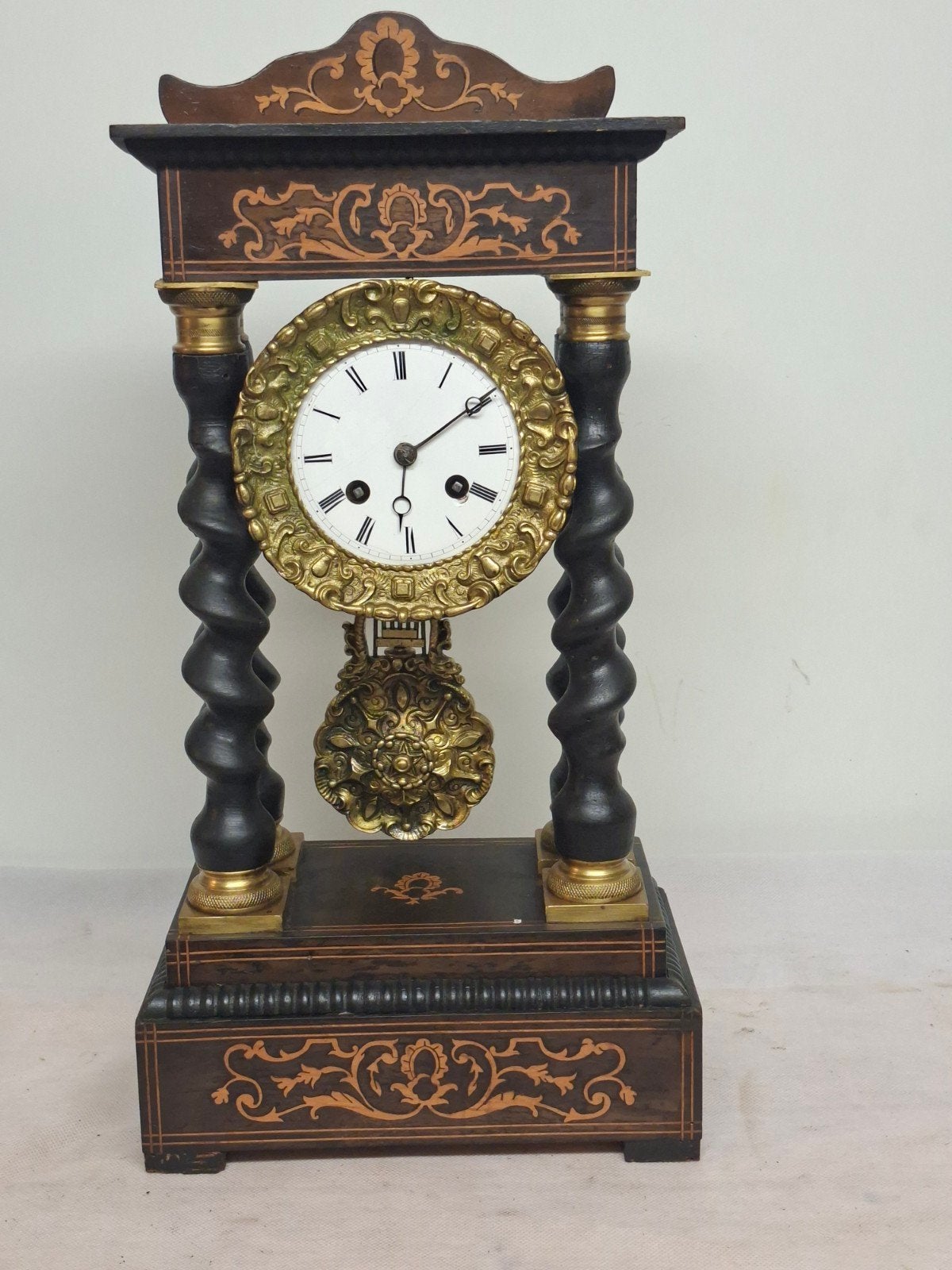 Antieke Kolomklok met Inlegwerk - 44cm Hoog, Ophalen of Verzenden