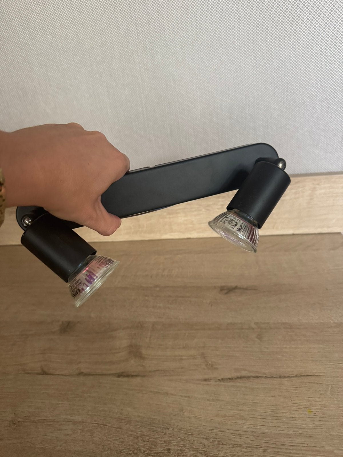 Plafondspot zwart met 2 lichtpunten, Ophalen, Zo goed als nieuw