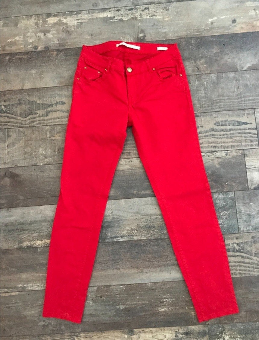 Rode Broek met Ritsjes achterkant pijpen, Kleding | Dames, Ophalen of Verzenden, Zo goed als nieuw, Maat 36 (S), Lang