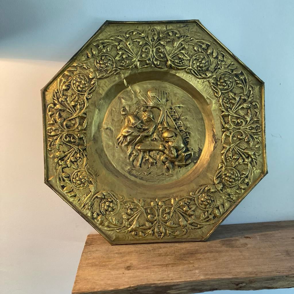 Vintage Koperen Muurbord - Uniek Tafereel - 50cm, Ophalen of Verzenden