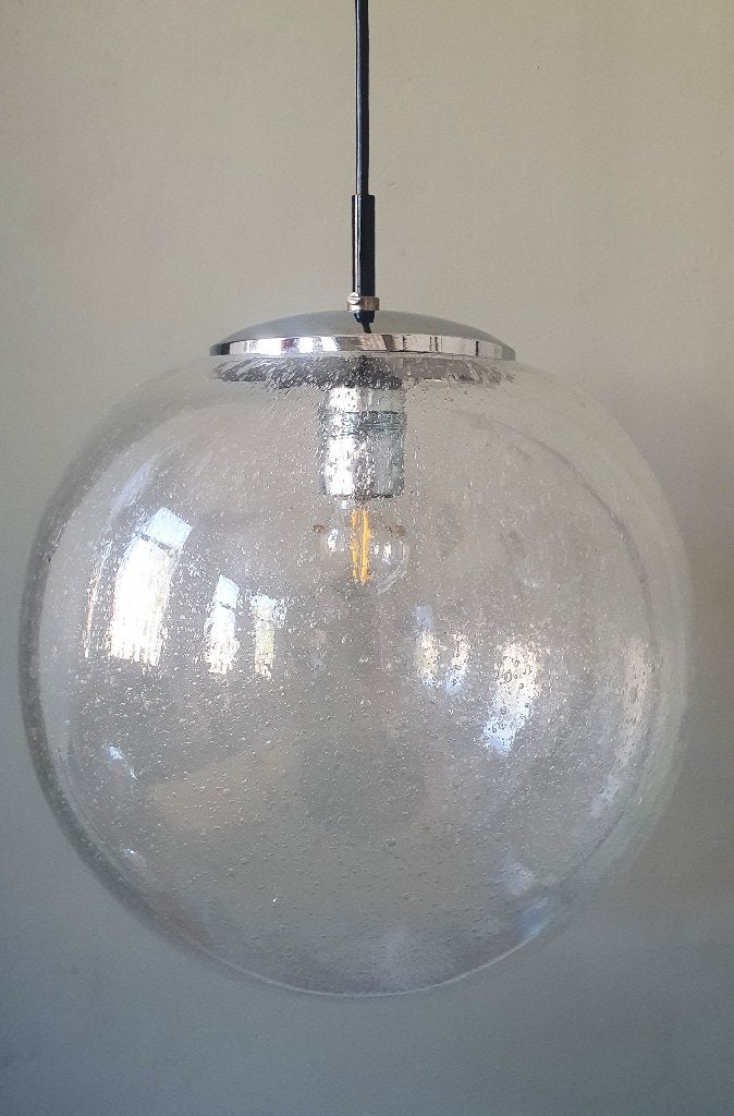 Large vintage bubble glass bollamp / hanglamp, Gebruikt, Glas, Design, vintage, vintage design, space age, E27 (groot)