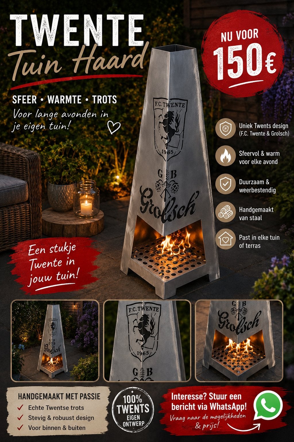 Unieke FC Twente Grolsch Tuinhaard - Sfeer & Warmte, Tuin en Terras, Ophalen of Verzenden, Nieuw