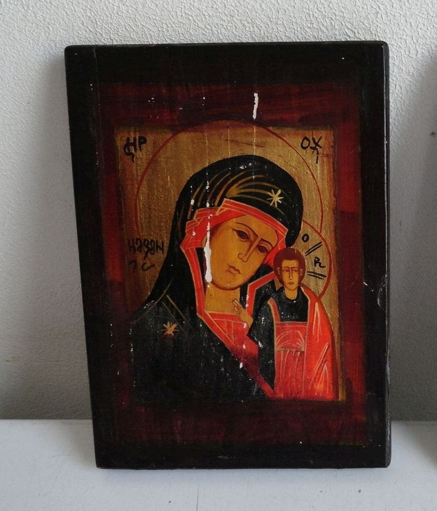 Icoon, handgeschilderd Grieks-orthodoxe, gecertificeerd, Ophalen of Verzenden