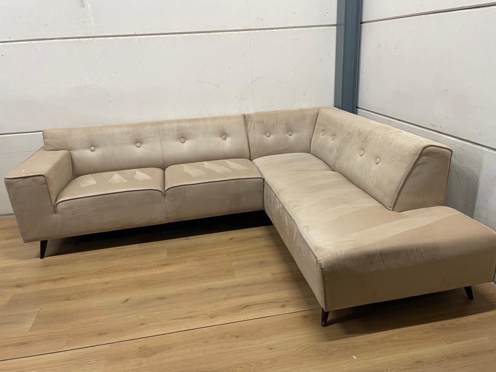 Mooie luxe suede creme beige hoekbank - GEREINIGD!!!, Huis en Inrichting, Banken | Bankstellen, Ophalen, 250 tot 300 cm, Luxe