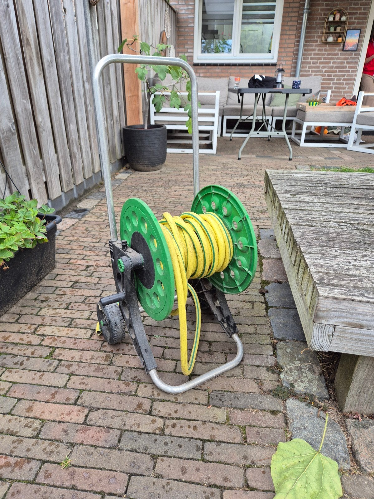Tuinslanghaspel met slang, Tuin en Terras, Ophalen, Gebruikt, Tuinslanghaspel