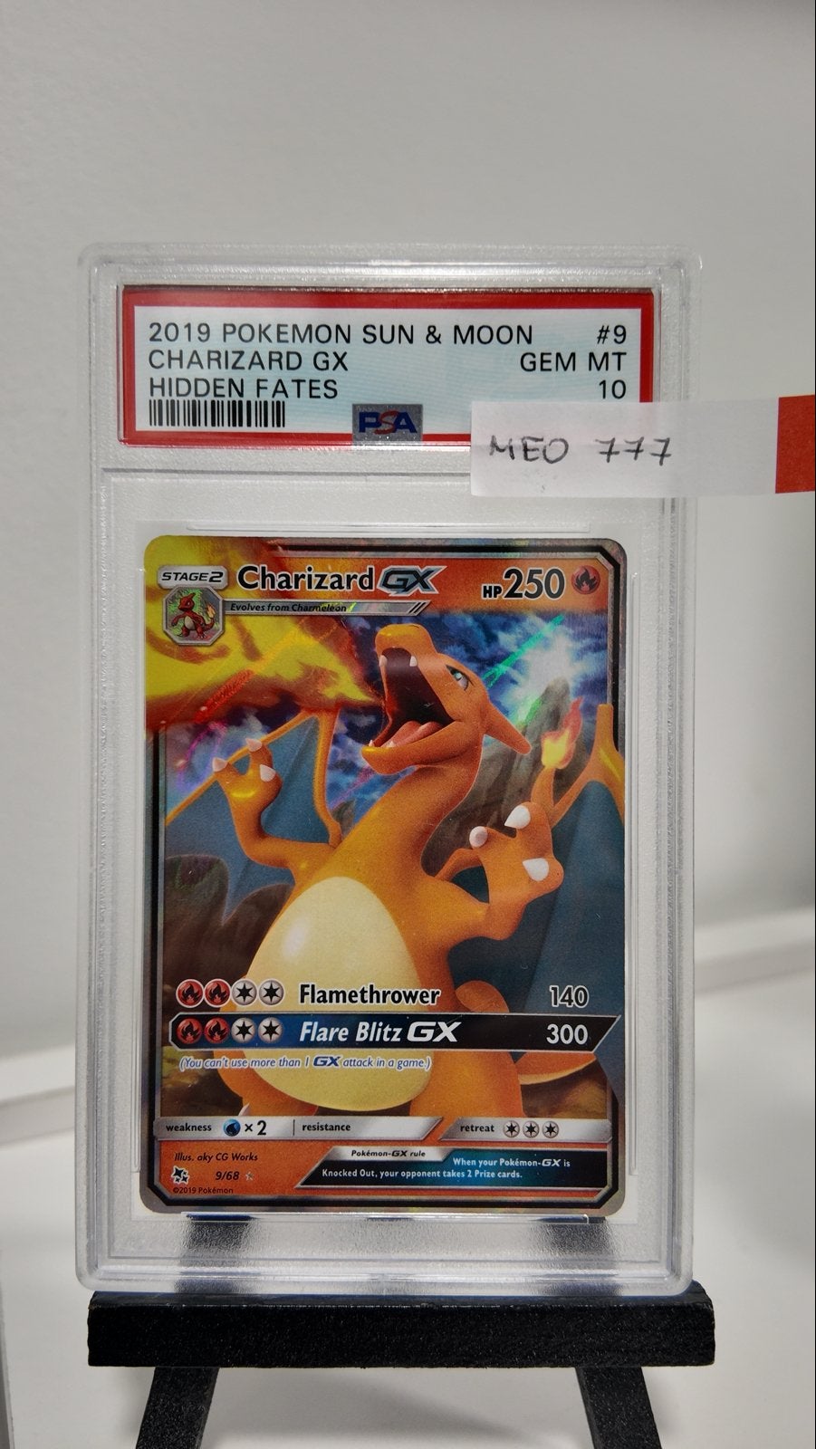Charizard #9 GX 2019 Hidden Fates PSA 10, Ophalen of Verzenden, Zo goed als nieuw, Losse kaart, Foil