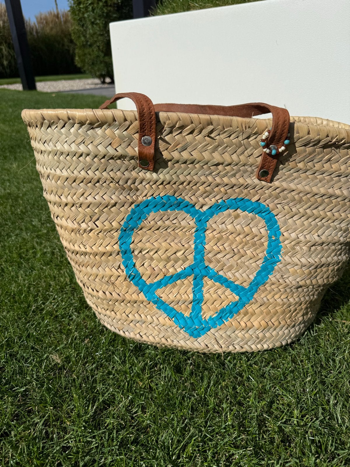 Rotan shopper / rieten mand met peace-teken, Ophalen of Verzenden, Gebruikt, Overige kleuren, Shopper