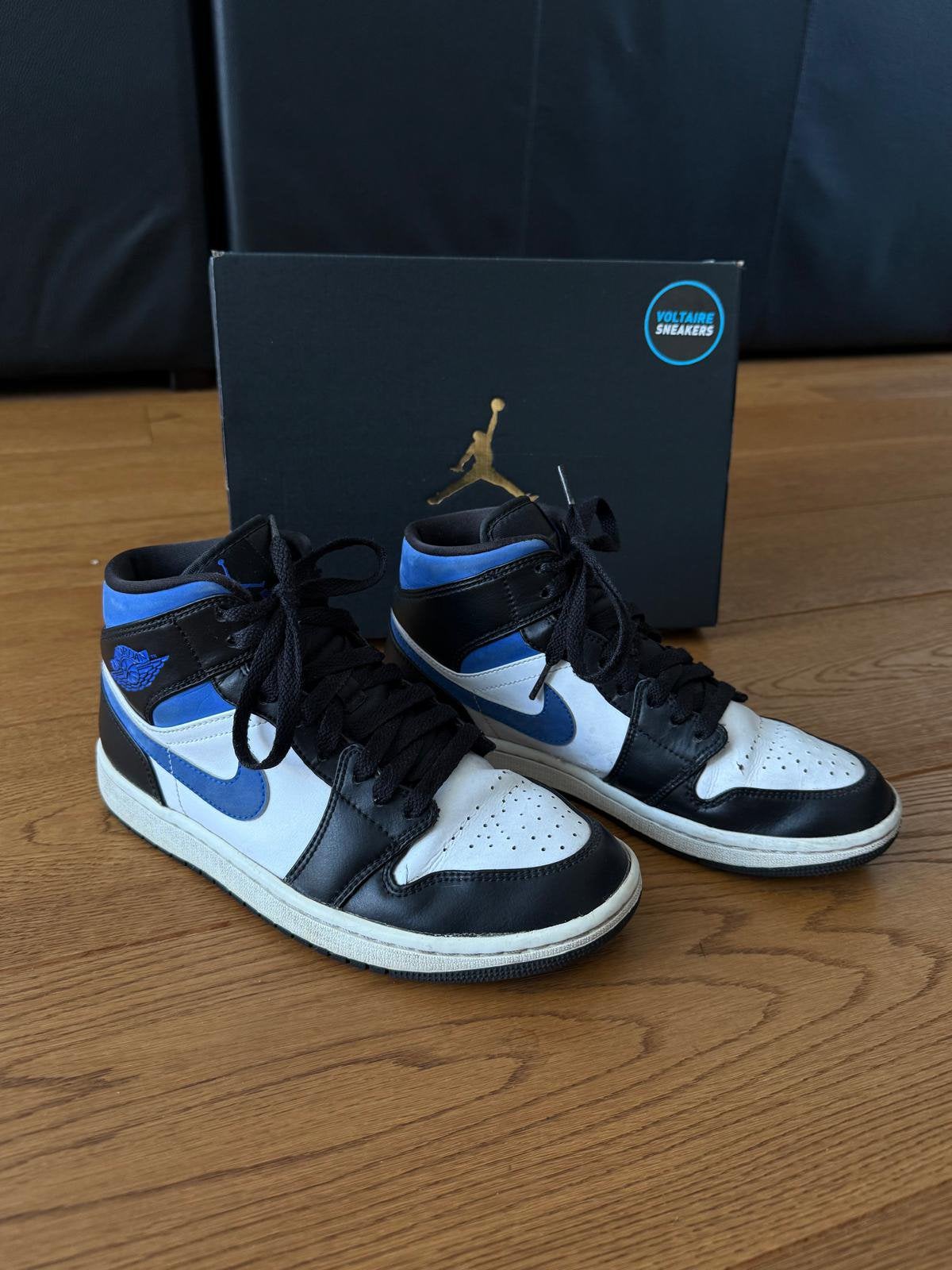 Air jordan 1 mid nikes maat 40,5 white/racer blue-black, Ophalen of Verzenden, Zo goed als nieuw, Blauw, Sneakers of Gympen