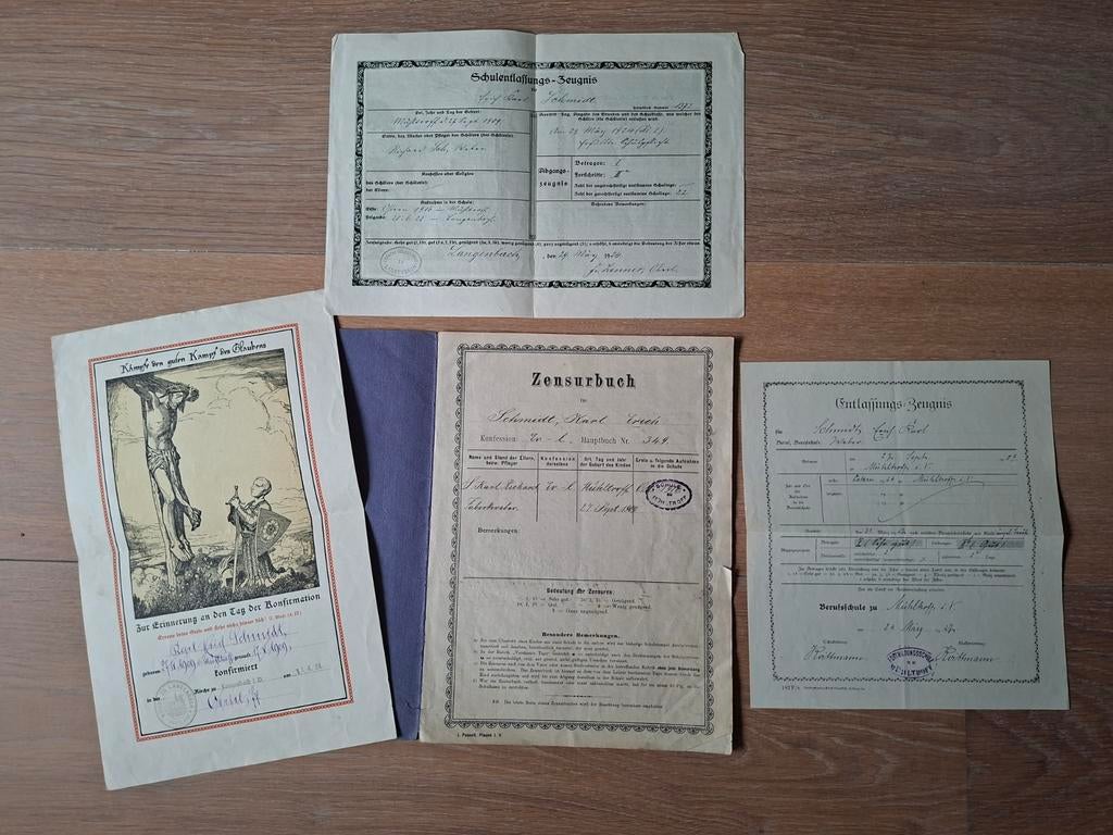 Diploma Erich Karl Schmidt 1909 Langenbach Duitsland, Ophalen of Verzenden