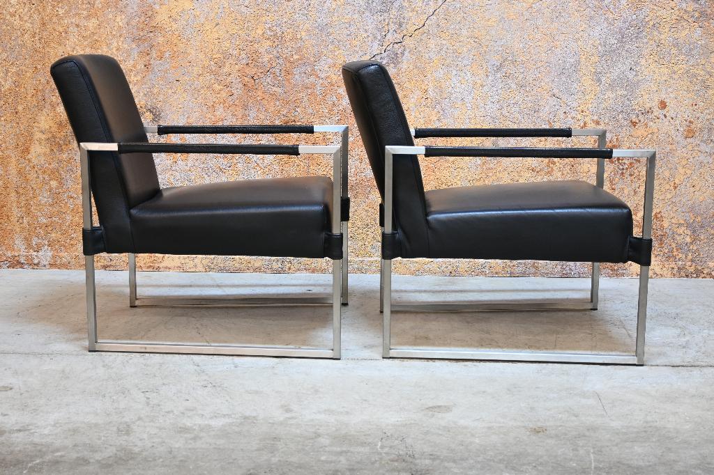 ZGAN 2 zwarte leren Bert Plantagie Clark design fauteuils, Huis en Inrichting, Fauteuils, 75 tot 100 cm, Ophalen of Verzenden