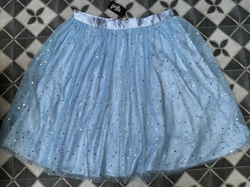 Hell Bunny Infinity Stars 50's Tule Rok Licht Blauw Mt XXL, Blauw, Maat 46/48 (XL) of groter, Nieuw, Ophalen of Verzenden