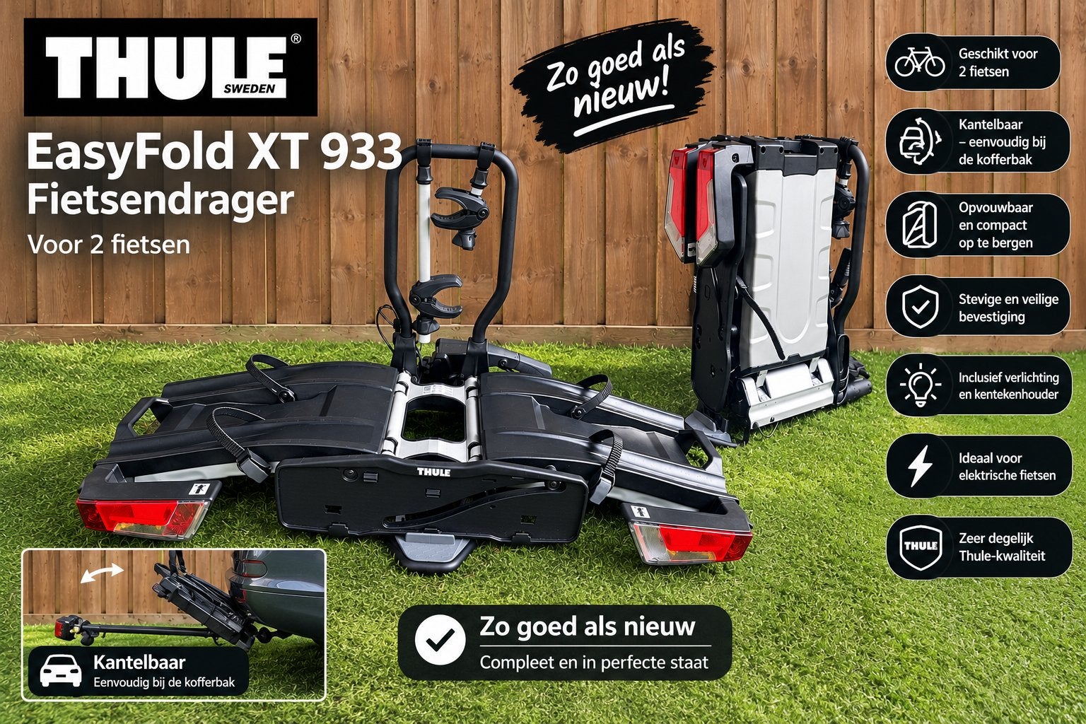 Thule EasyFold XT 933 – fietsendrager, Auto diversen, Ophalen of Verzenden, Zo goed als nieuw, Brede banden, 2 fietsen
