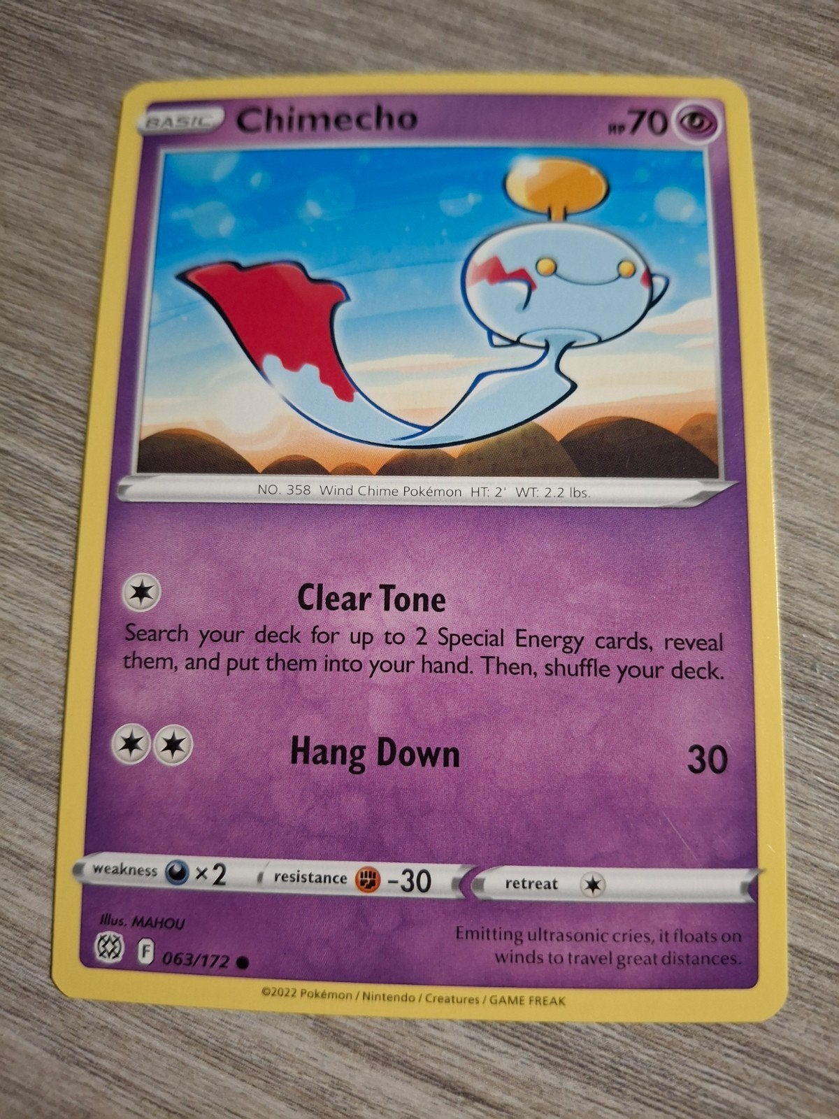 Pokémon Kaart Chimecho 063/172, Ophalen of Verzenden, Zo goed als nieuw, Losse kaart