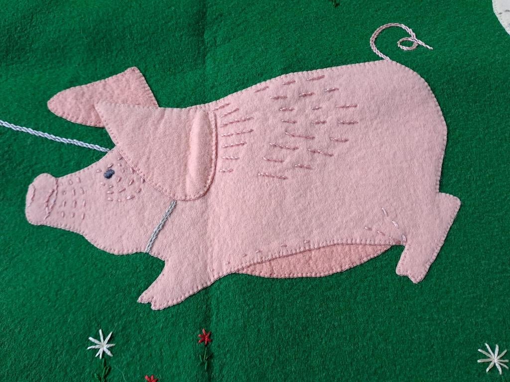 Vintage wandkleed boer met dwarsliggend varken., Ophalen of Verzenden