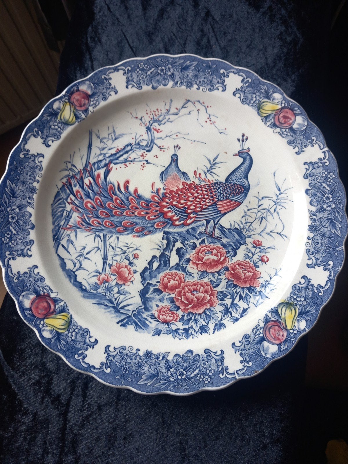 Vintage bord met pauwen en bloemen - Chinees decor, Ophalen of Verzenden