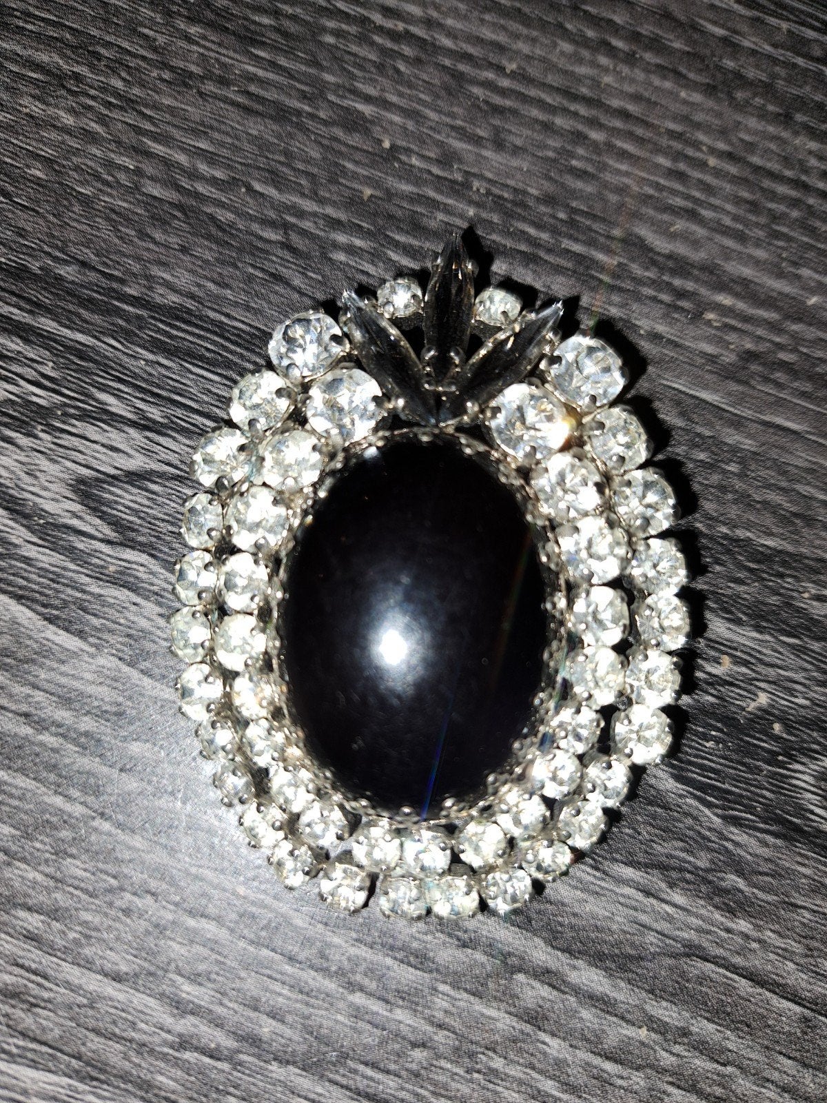 Vintage Broche met Zwarte Steen en Strass, Overige materialen, 4 tot 7 cm, Zwart, Ophalen of Verzenden