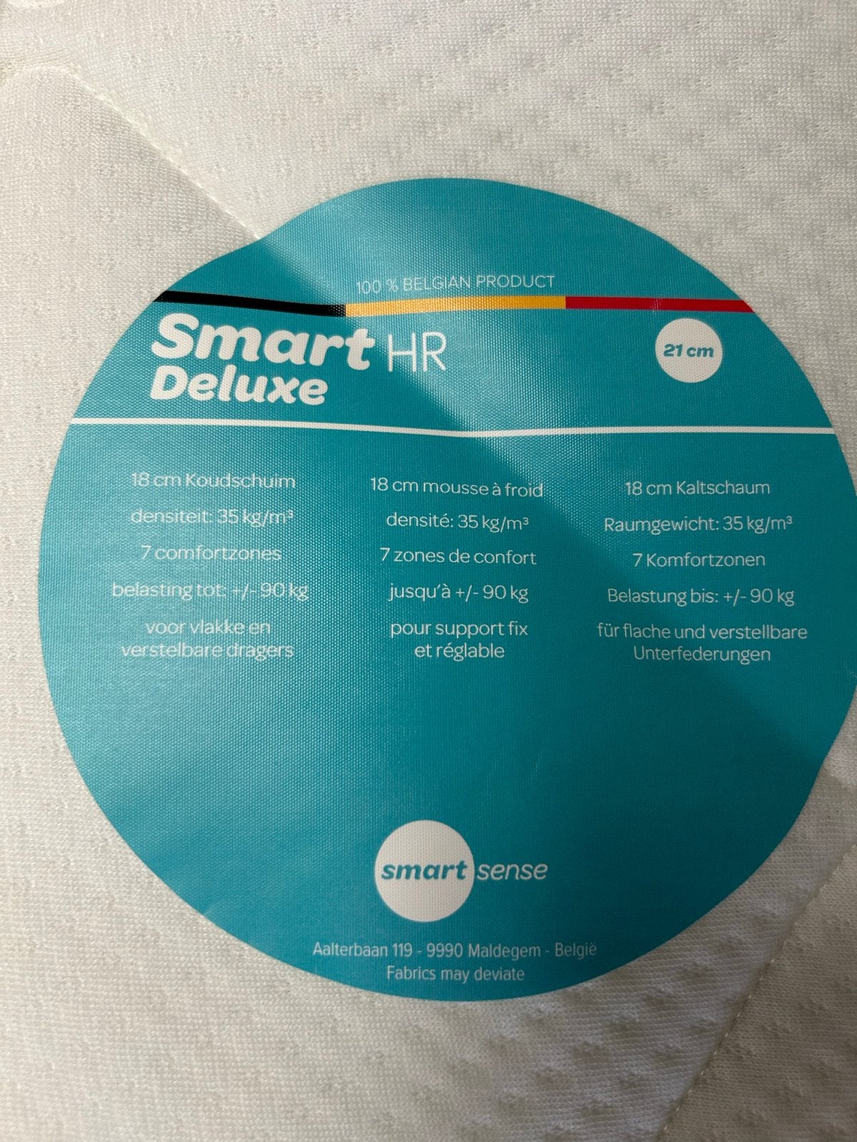 Smart HR Deluxe matras - 18 cm koudschuim, 7 comfortzones, Ophalen, 90 cm, Eenpersoons, Zo goed als nieuw