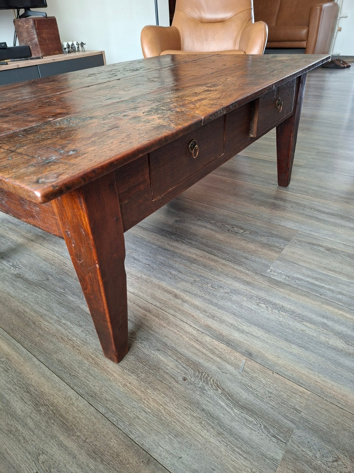 Antieke houten salontafel met lades, Antiek en Kunst, Ophalen